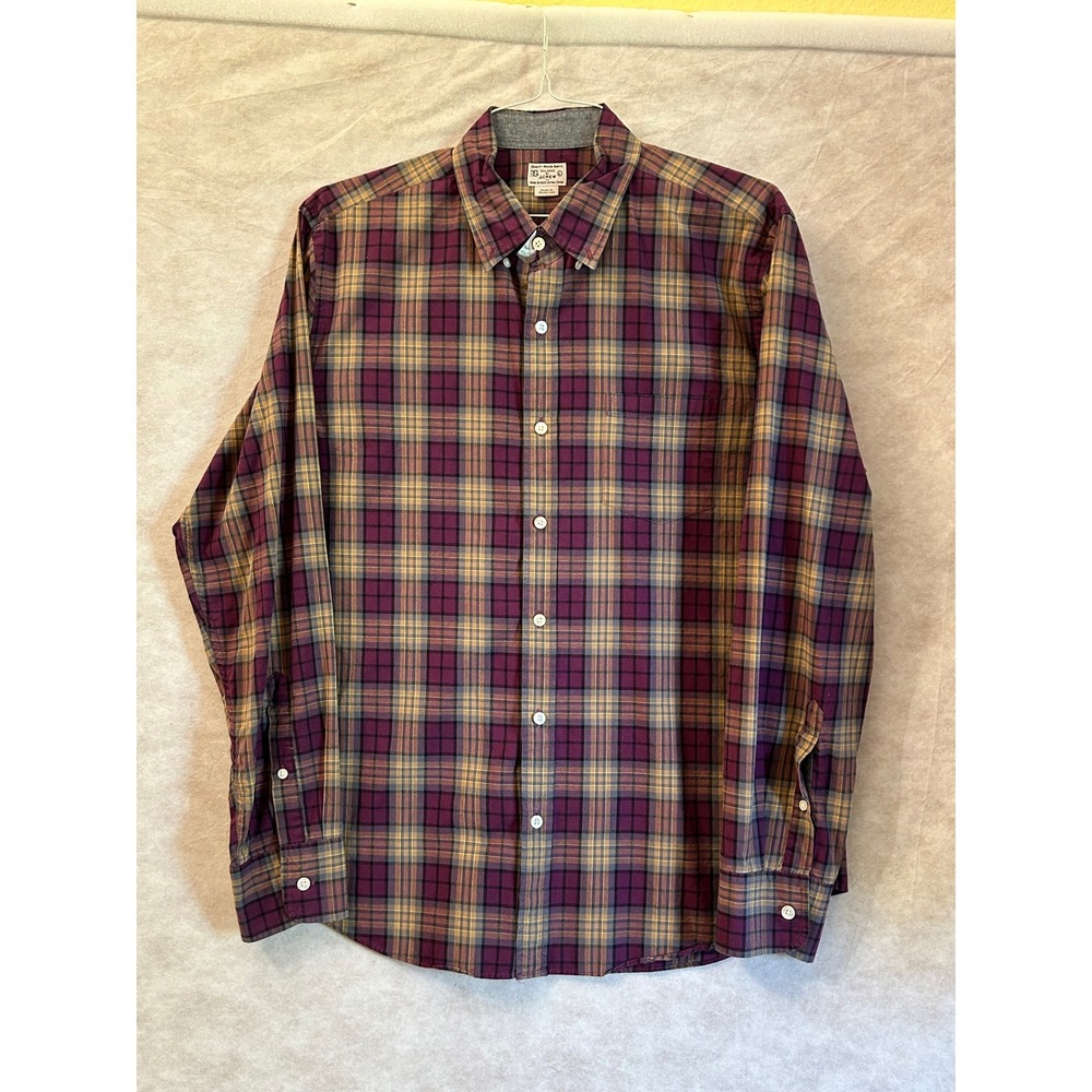 J.Crew Mens Large Plaid Button Down Shirt Purple Yellow Cotton 02432 FA13
